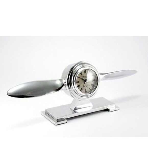 Aeropostale Other - Table Clock Propeller Mantle Watch Aeroplane Metal Quartz Alarm Art Déco